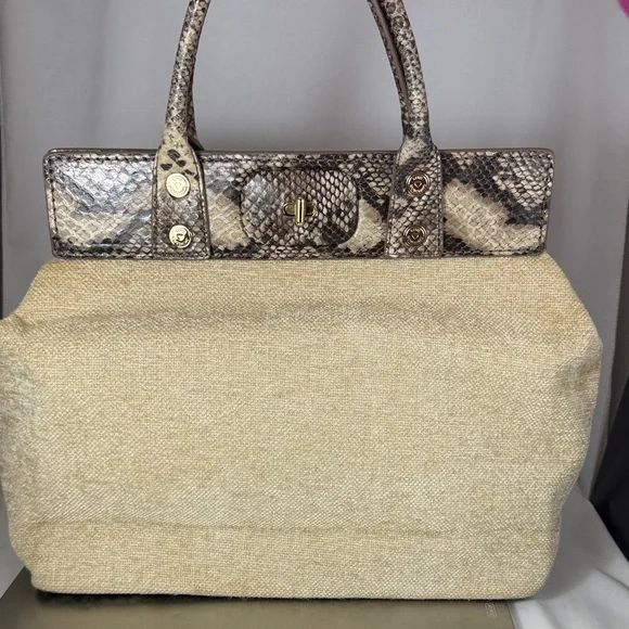 Love Moschino Brown and Cream Wool Snake Doctor Kelly Tote Satchel Bag - Picture 6 of 16